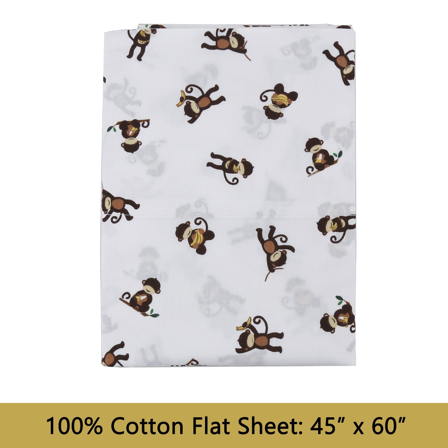 3-Piece Crib/Toddler Cotton Sheet Set White Brown Monkey Around Jungle Bananas