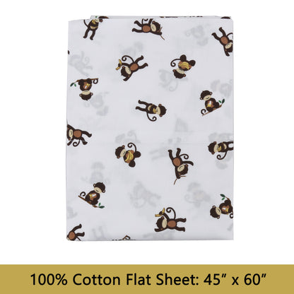 3-Piece Crib/Toddler Cotton Sheet Set White Brown Monkey Around Jungle Bananas