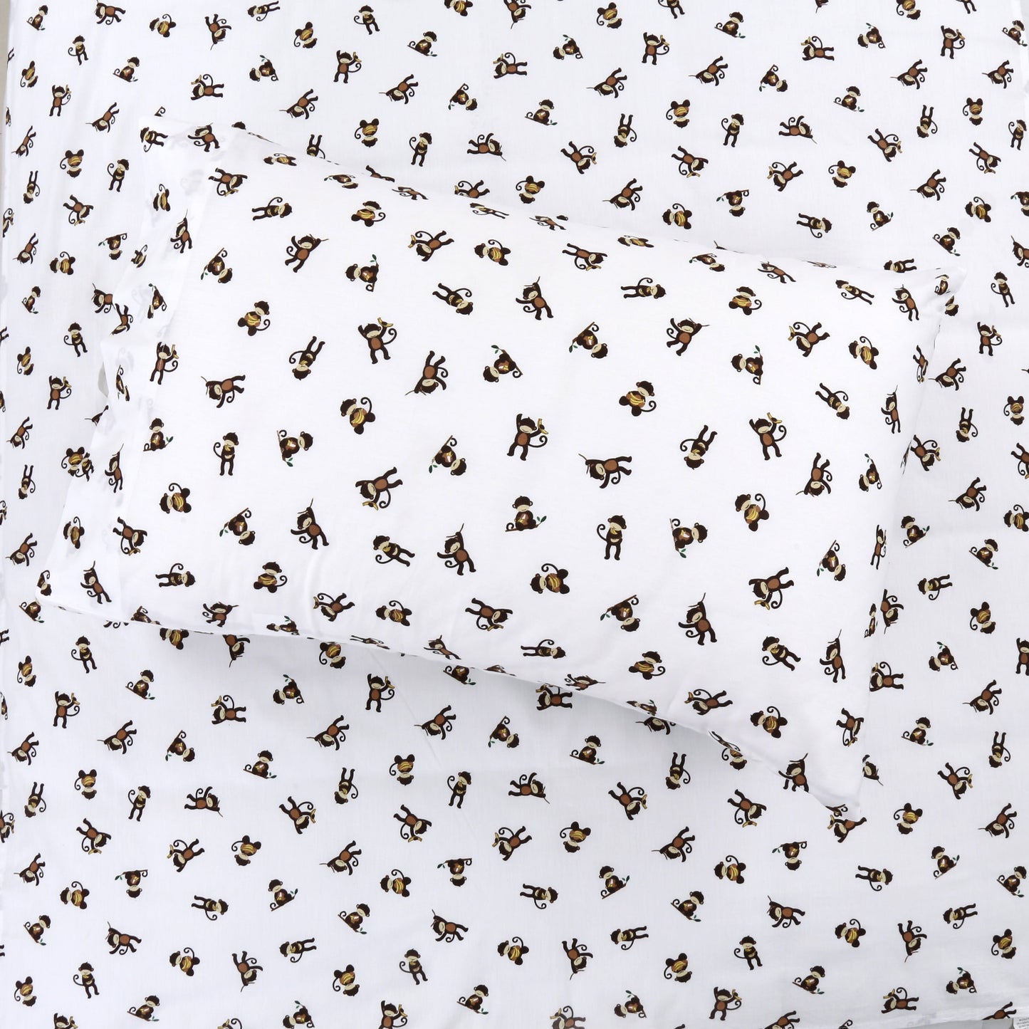 3-Piece Crib/Toddler Cotton Sheet Set White Brown Monkey Around Jungle Bananas