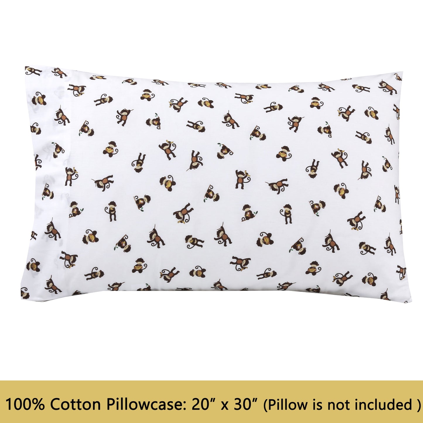 3-Piece Crib/Toddler Cotton Sheet Set White Brown Monkey Around Jungle Bananas