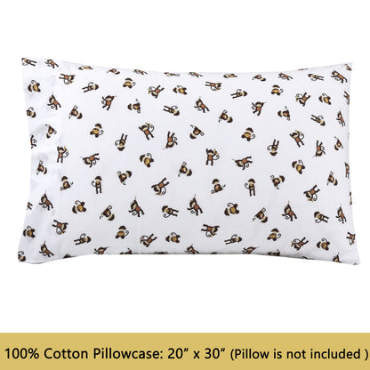3-Piece Crib/Toddler Cotton Sheet Set White Brown Monkey Around Jungle Bananas