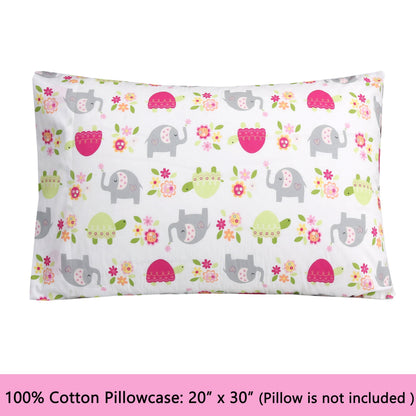 3-Piece Crib/Toddler Cotton Sheet Set White Pink Grey Sweet Floral Friends Baby Elephant Turtle