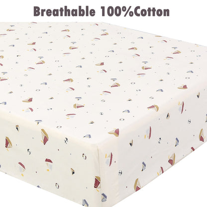 3 Piece Crib/Toddler Cotton Fitted Sheets Colorful Blue Red City Cars Boats Transportation Signs