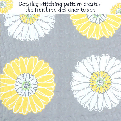 Anya Floral Print Yellow Grey Reversible Quilt Bedding Set