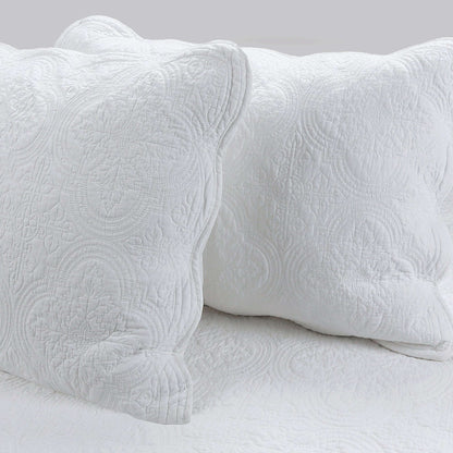 Serenity White Victorian Scalloped Medallion Floral Pure Solid 6-Piece Daybed Quilt Bedding Set Otarealm
