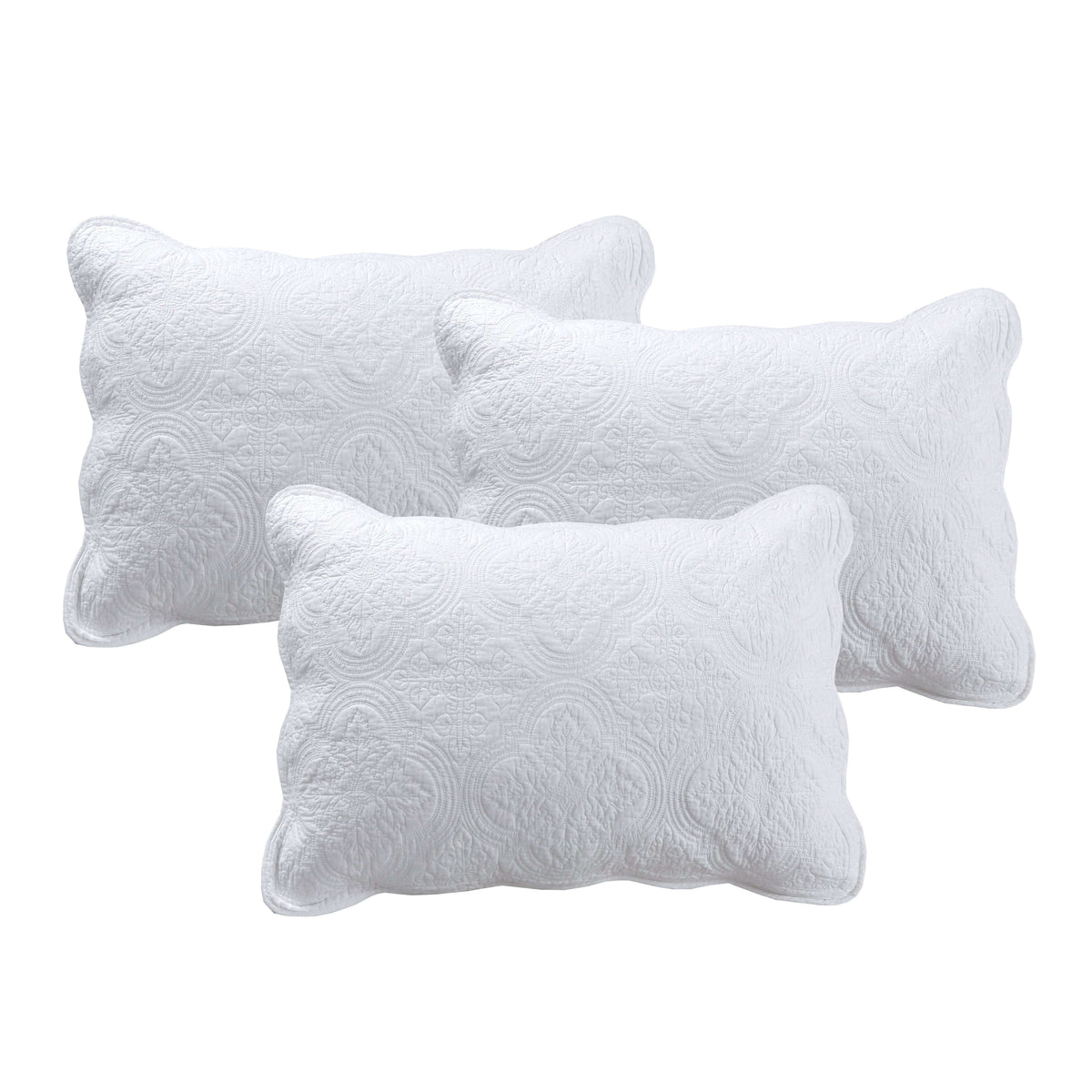 Serenity White Victorian Scalloped Medallion Floral Pure Solid 6-Piece Daybed Quilt Bedding Set Otarealm