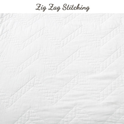 Chevron Zig Zag White Solid Cotton Reversible Quilt Bedding Set