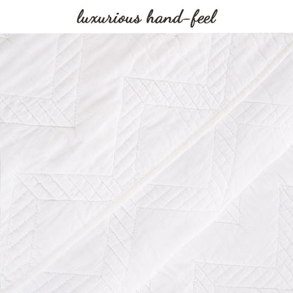 Chevron Zig Zag White Solid Cotton Reversible Quilt Bedding Set