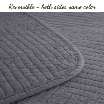 Maze Gray Solid 3 Piece Cotton Quilt Bedding Set