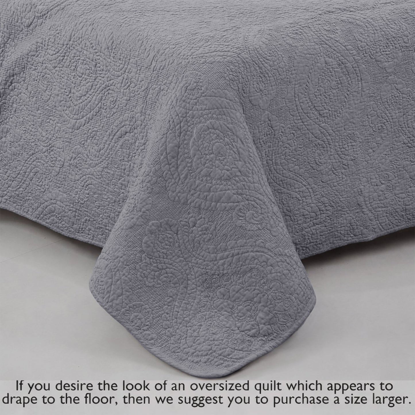 Solid Gray Chic Brocade Matelassé Medallion Floral 3 Piece Cotton Reversible Quilt Bedding Set