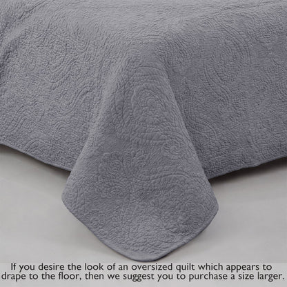 Solid Gray Chic Brocade Matelassé Medallion Floral 3 Piece Cotton Reversible Quilt Bedding Set