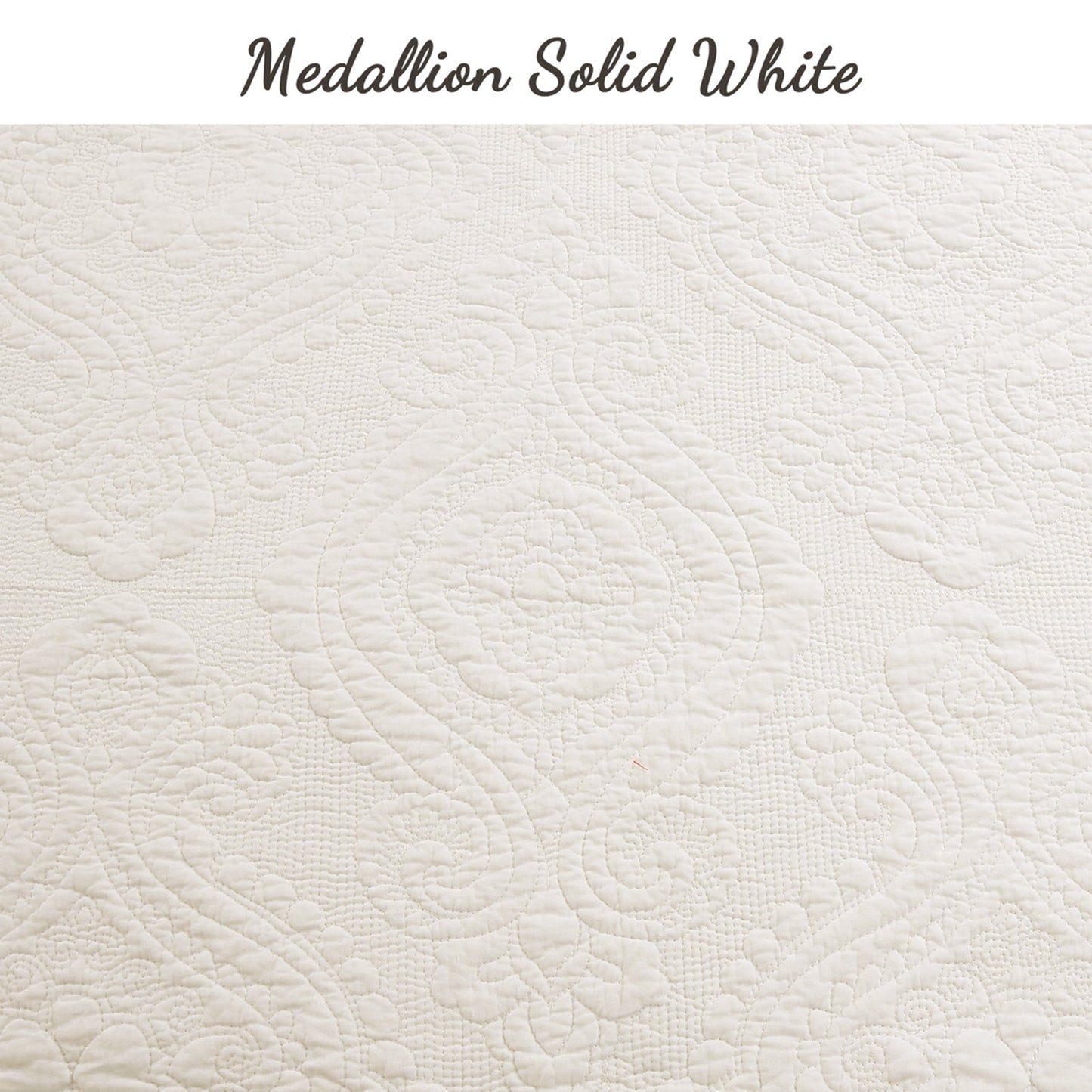 Solid Ivory Chic Brocade Matelassé Medallion Floral Cotton Reversible Quilt Bedding Set (Copy)