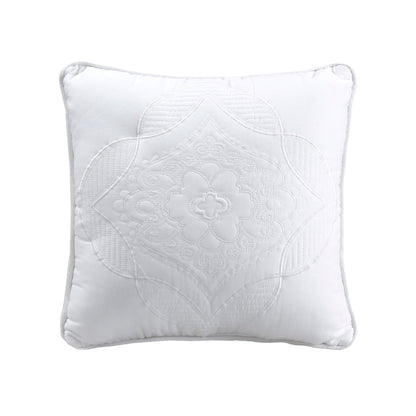 Solid White Chic Brocade Matelassé Medallion Floral Cotton Reversible Quilt Bedding Set