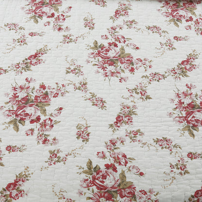 Shabby Chic Vintage Floral Rose Garden Scalloped Cotton Reversible Quilt Bedding Set
