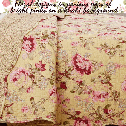 Lelia Pink Floral Scalloped Edge 3-piece Cotton Reversible Quilt Bedding Set