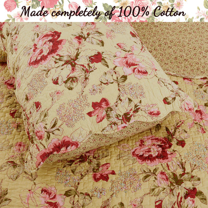 Lelia Pink Floral Scalloped Edge 3-piece Cotton Reversible Quilt Bedding Set