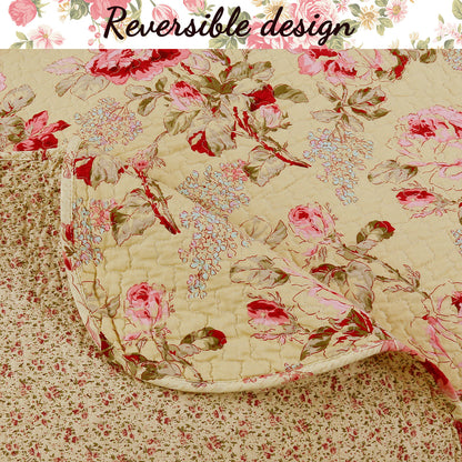 Lelia Pink Floral Scalloped Edge 3-piece Cotton Reversible Quilt Bedding Set