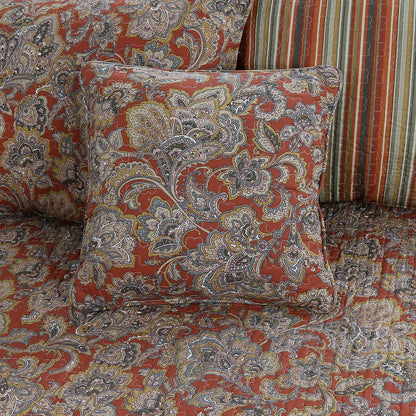 Lara Paisley Vintage Rustic Bronze Country Fall Floral Copper Cotton Reversible Quilt Bedding Set