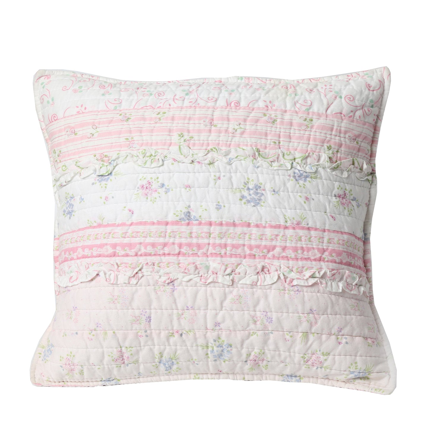 Romantic Chic Lace Ruffle Pink Real Patchwork Cotton Reversible Quilt Bedding Set