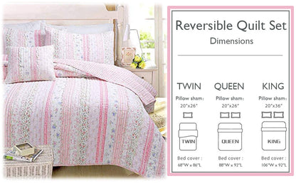 Romantic Chic Lace Ruffle Pink Real Patchwork Cotton Reversible Quilt Bedding Set