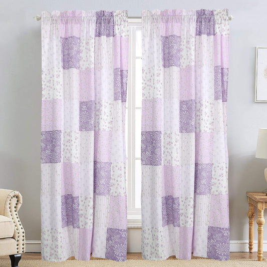 Love of Lilac Lavender Floral Patchwork Purple Window Curtain Panel/Drapes