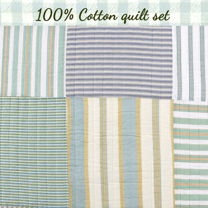 Spa Striped Real Patchwork Cotton Reversible Quilt Bedding Set