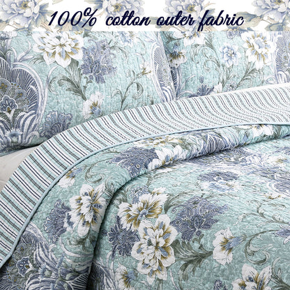 Porcelain Vase Cotton 3-Piece Reversible Quilt Bedding Set