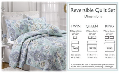 Porcelain Vase Cotton 3-Piece Reversible Quilt Bedding Set