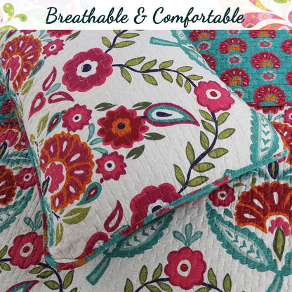 Hitchens Floral Cotton Reversible Quilt Bedding Set