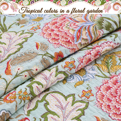 Riemer Tropical Floral Cotton 3-Piece Reversible Quilt Bedding Set
