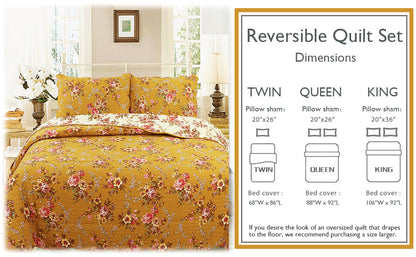 Pinegar Floral Scalloped Cotton 3-Piece Reversible Quilt Bedding Set