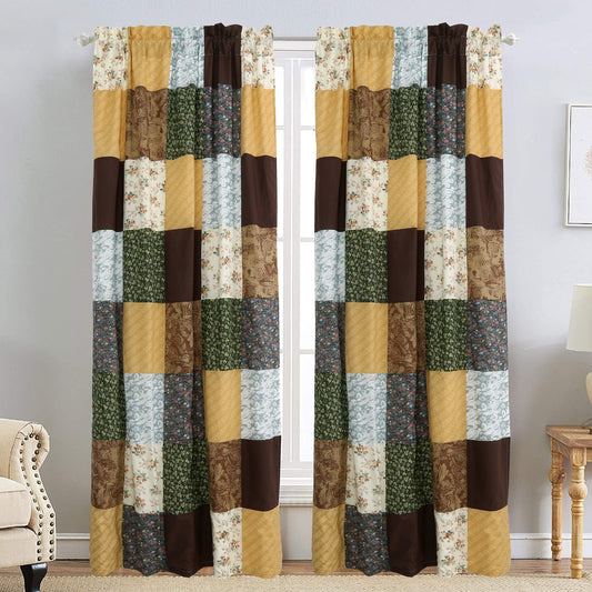 Huitt Country Farmhouse Vintage Floral Patchwork Window Curtain Panel/Drapes