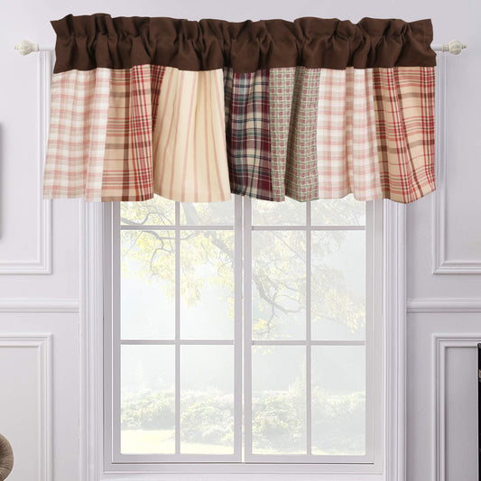 Jakob Plaid Brody Brown Stripe Patchwork Window Valance