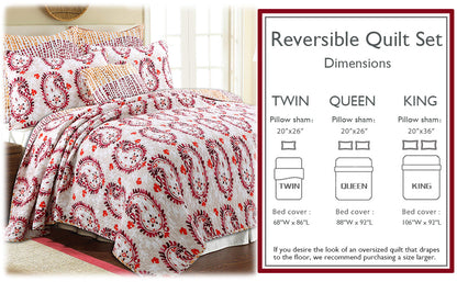 Elamin Paisley Red Queen 3-Piece Reversible Quilt Bedding Set