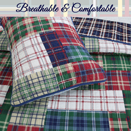 Hepler Plaid Print Patchwork Cotton Reversible Quilt Bedding Set