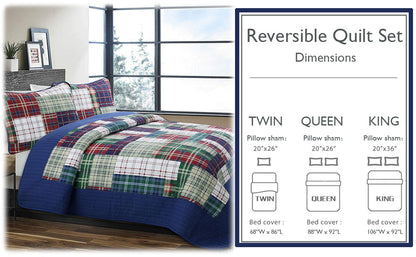 Hepler Plaid Print Patchwork Cotton Reversible Quilt Bedding Set