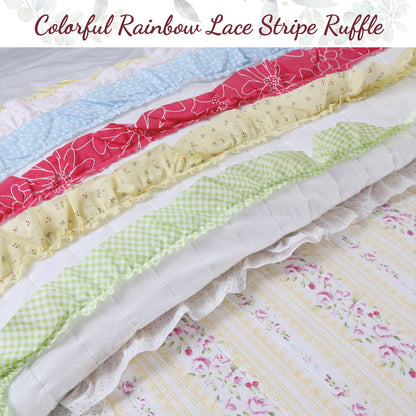 Petri Ruffle Lace Cotton Reversible Quilt Bedding Set