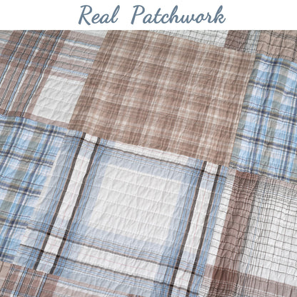 Hank Real Patchwork Blue 3-piece Cotton Reversible Quilt Bedding Set