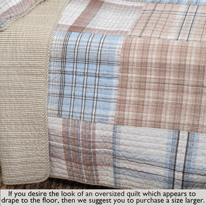 Hank Real Patchwork Blue 3-piece Cotton Reversible Quilt Bedding Set
