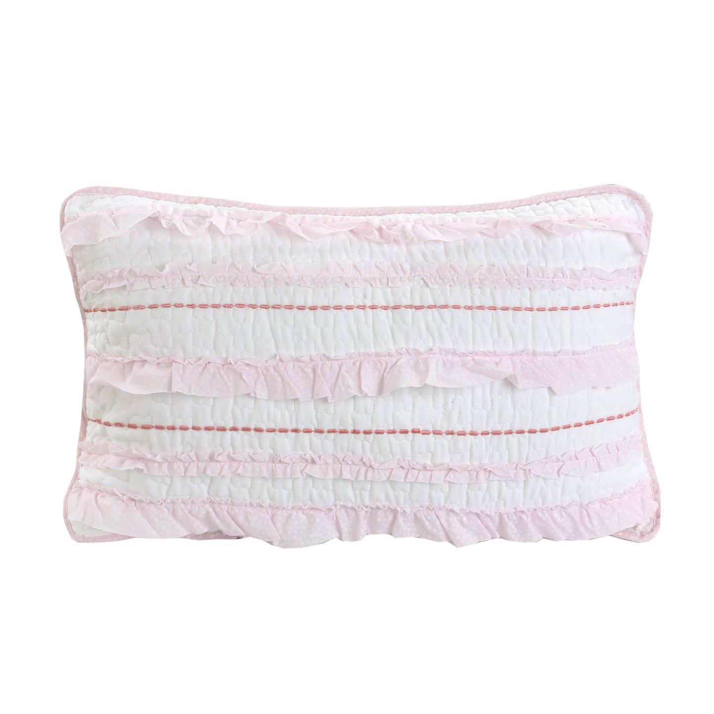 Pretty in Pink Girly Princess Ruffled Star Ogee Stripe Real Patchwork Cotton Reversible Quilt Bedding Set