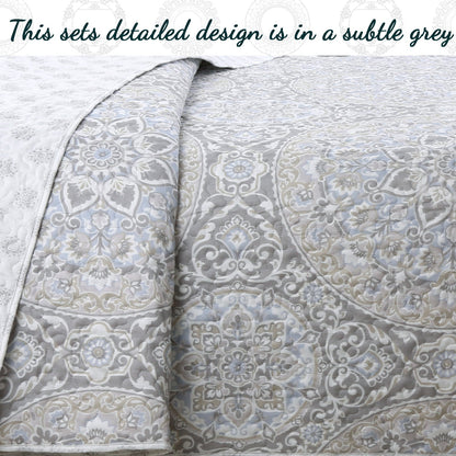 Venetia Gray Medallion 3-Piece Reversible Quilt Bedding Set
