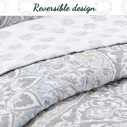 Venetia Gray Medallion 3-Piece Reversible Quilt Bedding Set
