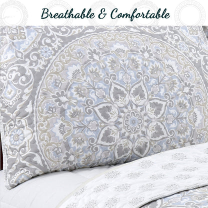 Venetia Gray Medallion 3-Piece Reversible Quilt Bedding Set