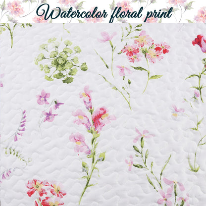 Carlotta Light Pink Blue Floral Print Reversible Quilt Bedding Set