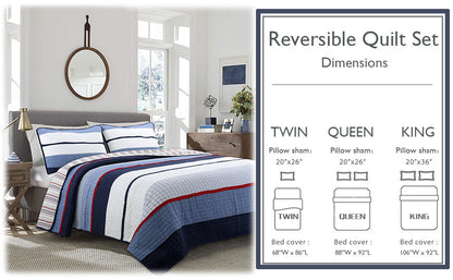 Levi Jean Stripped Denim Blues Cotton Reversible Quilt Bedding Set