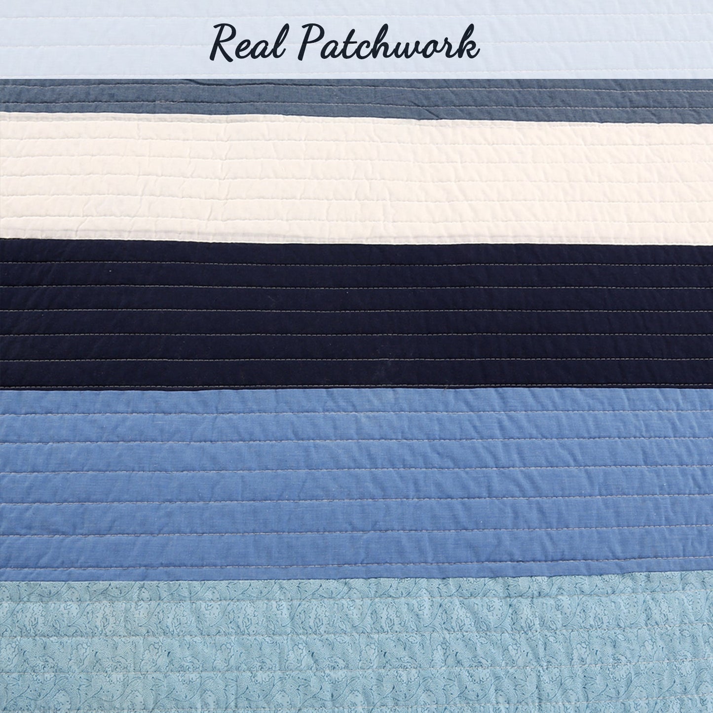 Sophisticated Shades of Ocean Blues Stripped Cotton Reversible Quilt Bedding Set