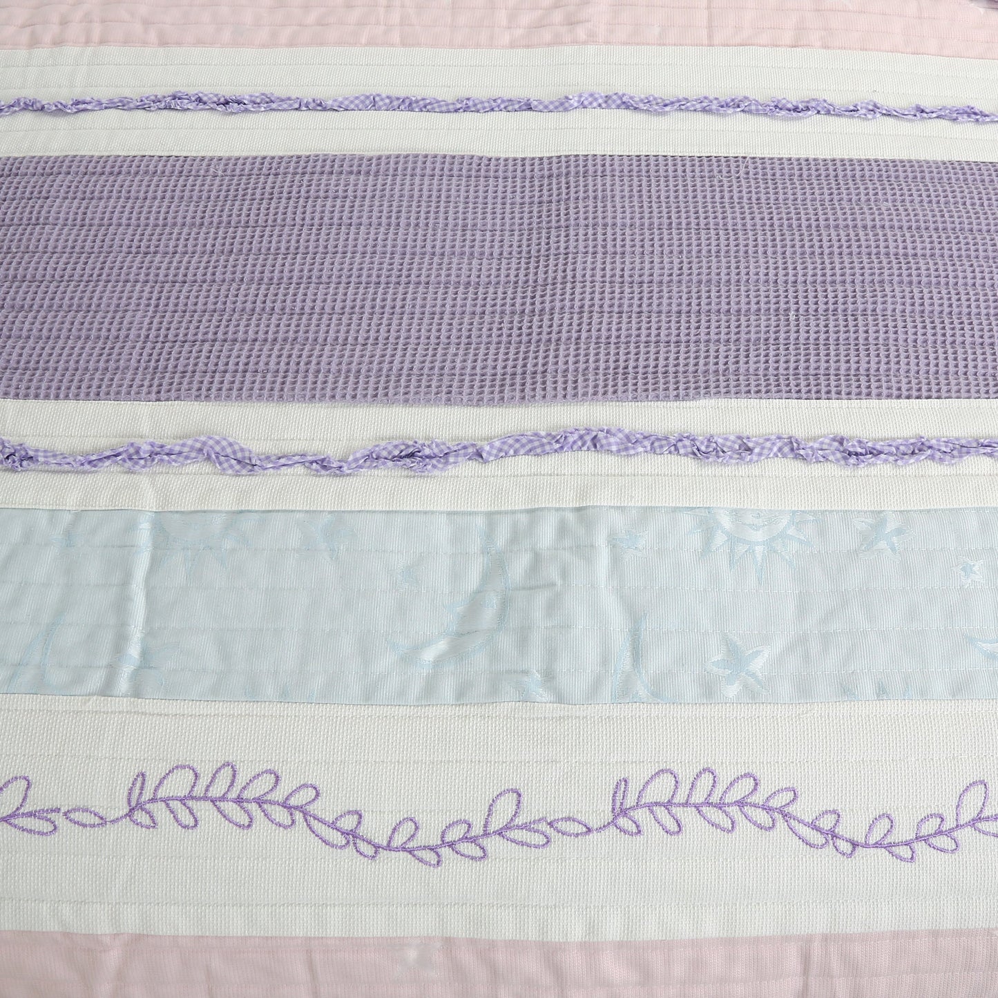 Lavender Pink Blue Chic Ruffle Girl Cotton Reversible Quilt Bedding Set