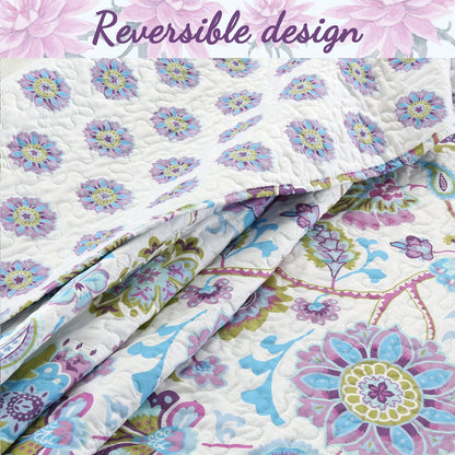 Purplish Floral 3-Piece Reversible Quilt Bedding Set