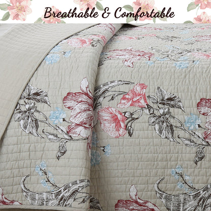 Modern Blooming Floral 3-Piece Reversible Quilt Bedding Set