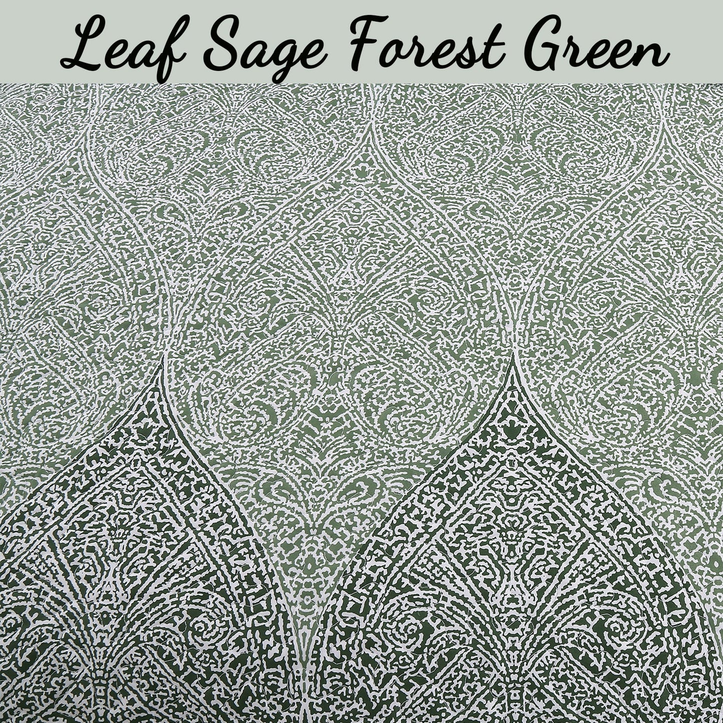 Ombre Leaf Sage Forest Green Medallion 3- Piece Reversible Quilt Bedding Set